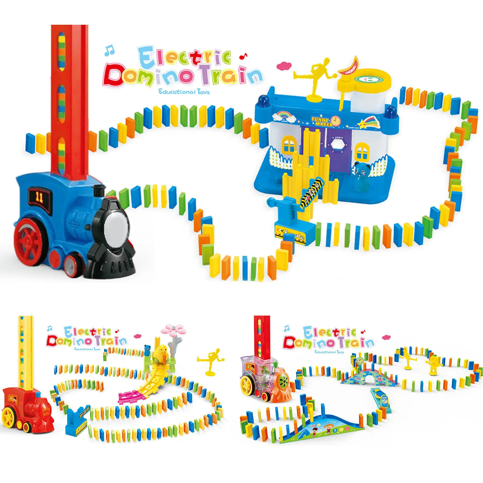 

Kids Domino Train Car Set Sound Light Automatic Laying Domino Brick Colorful Dominoes Blocks Game Educational DIY Toy Gift