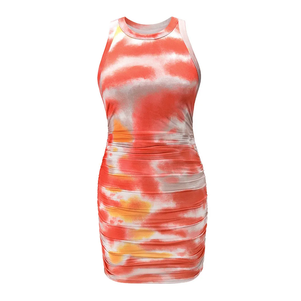 

Women's Summer clothes Temperament Casual Short Skirt Printed Tie-Dye Tight Dress sundress Party dress Streetwear