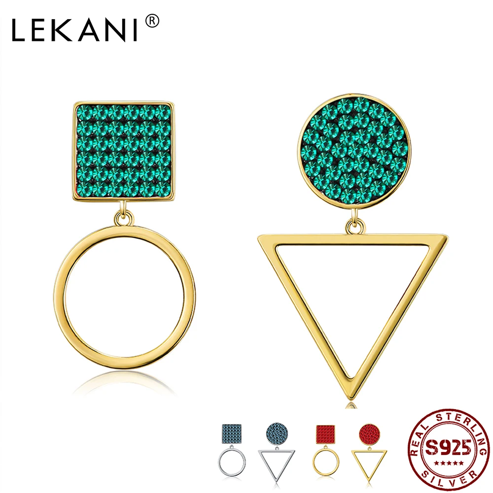 

LEKANI 925 Sterling Silver Drop Earrings Geometric Shape High Quality Zircon Earring For Women Wedding Party Fashion Jewelry