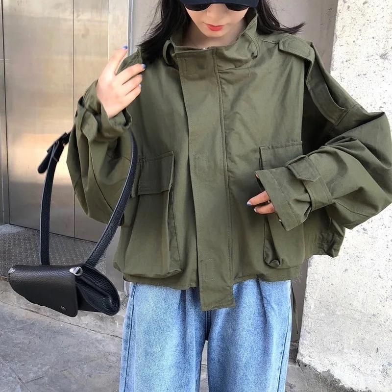 Woherb короткая куртка женская бомбер с длинными рукавами Harajuku негабаритная