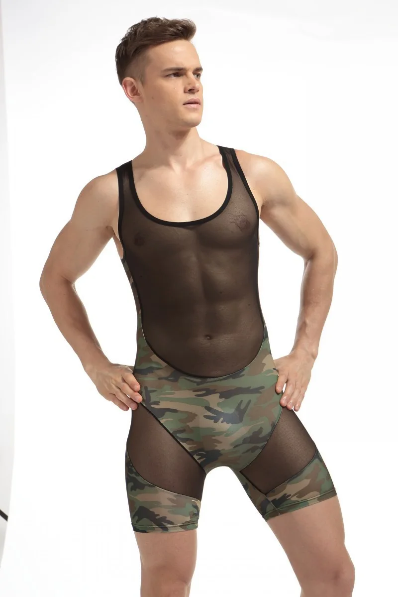 Комбинезон мужской Камуфляжный прозрачный сетчатый для фитнеса |