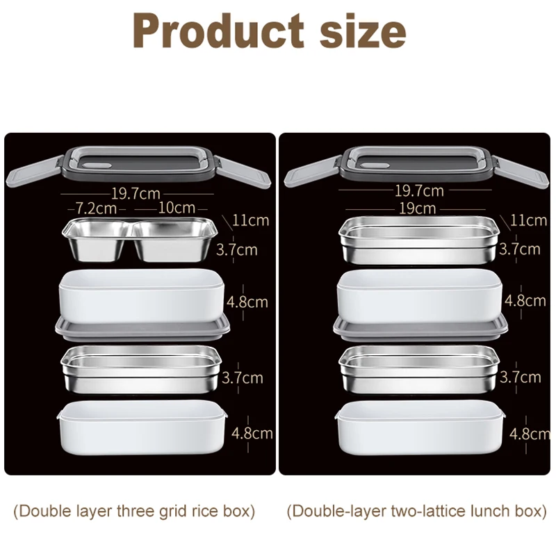 

Portable Rectangular Lunch Box Double-layer Partitioned Bento Box Microwave Food Storage Container Sealed Fresh-keeping Box