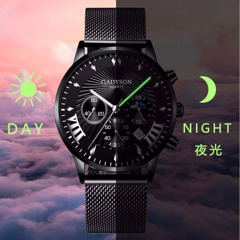 New Men Watches Luxury Famous Brand Men Stainless Steel Mesh Calendar Watch Men Business Luminous Quartz Watch reloj hombre