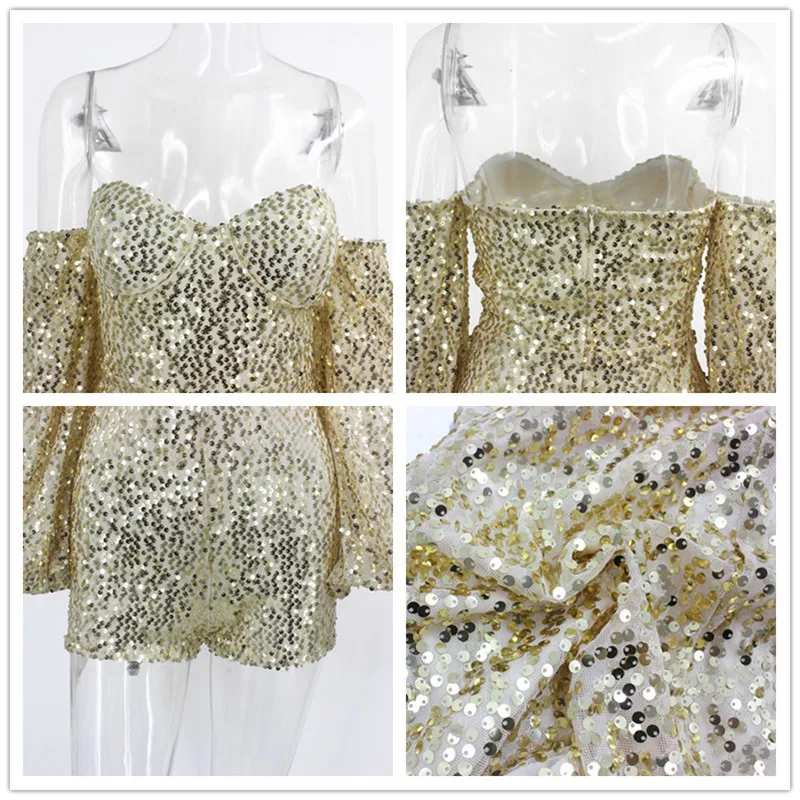 Женский комбинезон с блестками Fuedage блестящий Облегающий открытой спиной