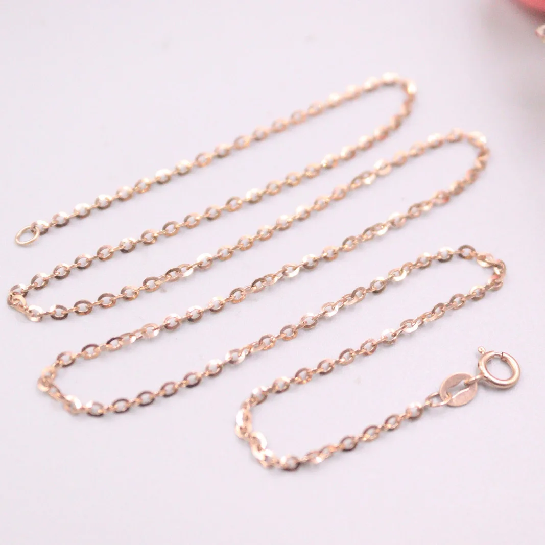 

Real 18K Rose Gold Chain For Women Female 1.8mm Shine Real Gold Rolo Chain Necklace 40cm Length Au750