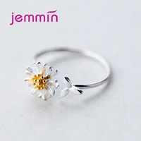 s925 sterling silver open adjustable finger rings for women 3d daisy flowertree leaf design korean wedding band bague jewelry