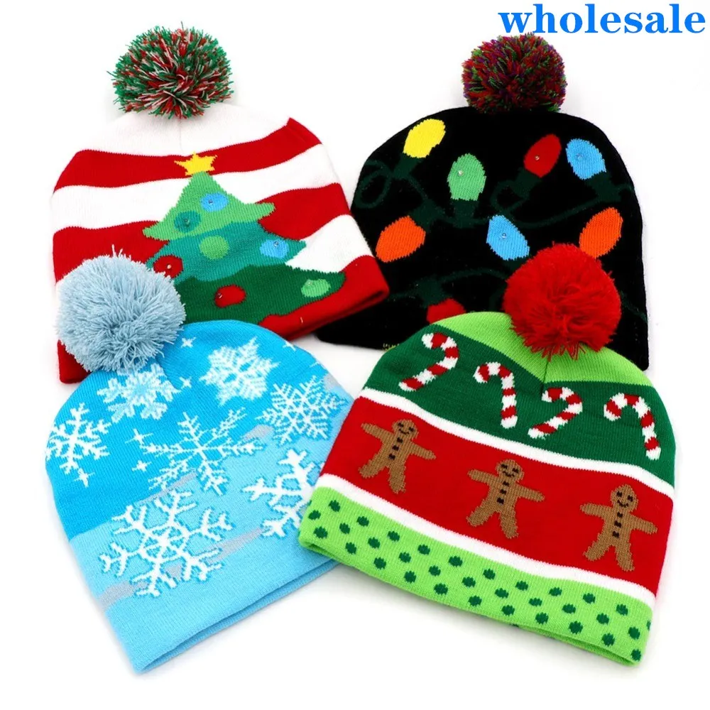Оптовая продажа вязаная шапка со светодиодами &quotСчастливого Рождества&quot для