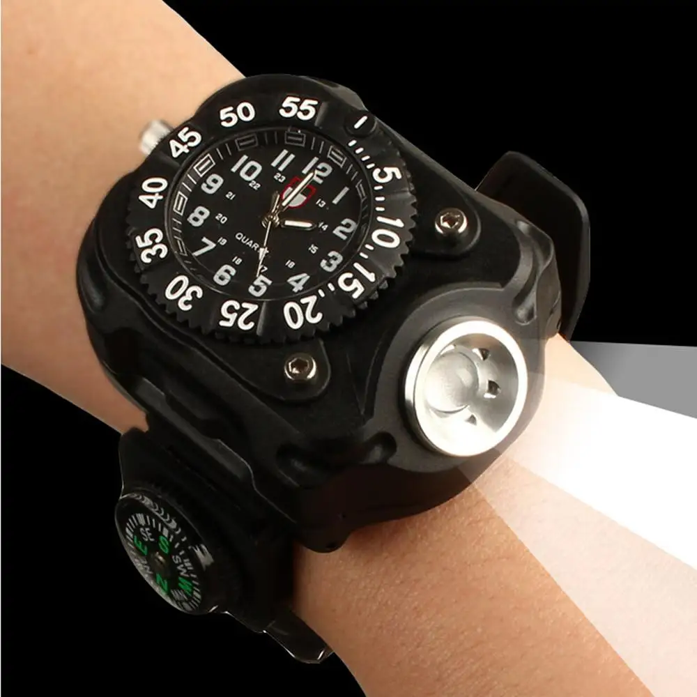 3in1 Super Bright Led Watch Flashlight Torch Lights Compass Outdoor Sports Mens Fashion Waterproof Rechargeable Wrist Lamp | Лампы и