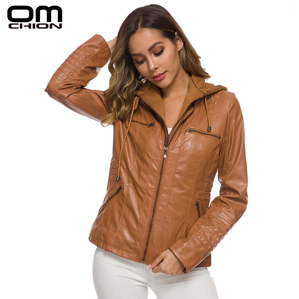 Женская куртка на молнии OMCHION однотонная большого размера с длинными рукавами