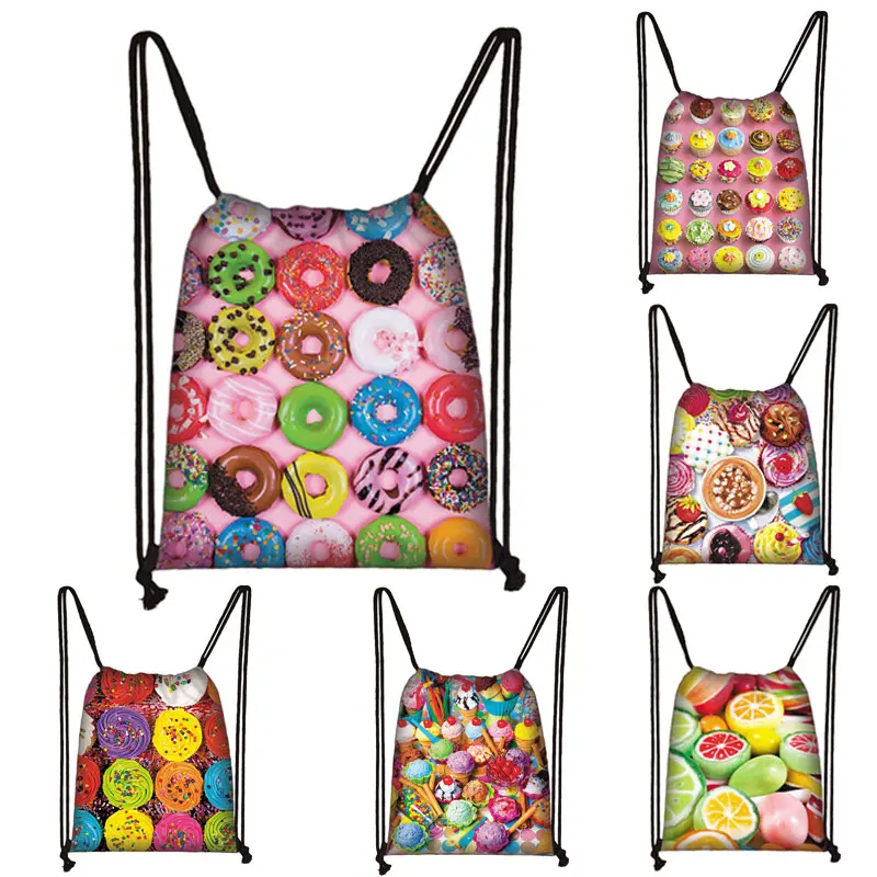 

Lovely Donut Rainbow Drawstring Bag Cute Girls Candy Backpack Kids Kindergarten School Bag Casual Bagpack Vintage Bags for Kids