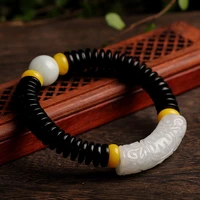handmade tibetan buddhist braided cotton thread accessories diy bracelet natural black coconut shell jadeite beads carved bangle