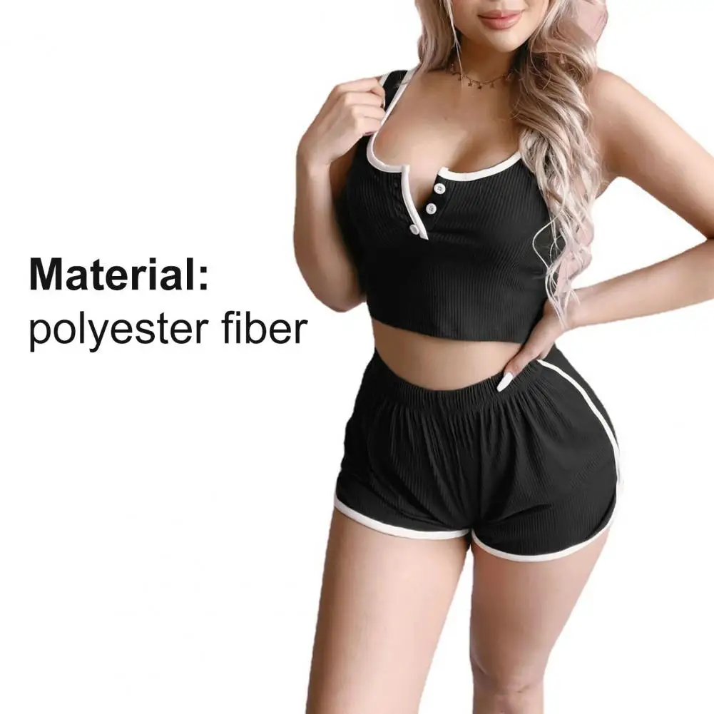 

Pajama Set 2 Piece Skinny Women U Neck High Waist Sleepwear for Sports