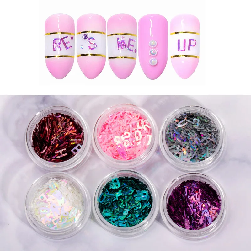 

2021 Holographic nail stickers summer color laser letter art 3D Nail Glitternail stickers DIY nail decoration
