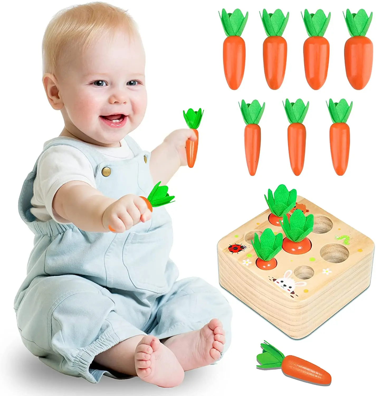 montessori toys for 1 yearold baby pull carrot set wooden toy shape size matching puzzle game educational toys for children gift free global shipping