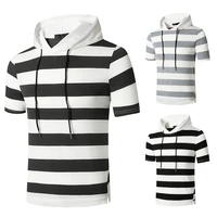 2021 summer hooded t shirt for men european and american stripe slim short sleeve t shirt mens sports base shirt