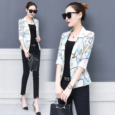 

Spring Autumn Slim Single Button Notched Office Lady Print Plus Sizes 3xl Women Blazers And Jackets Ladies Office Pink Blue