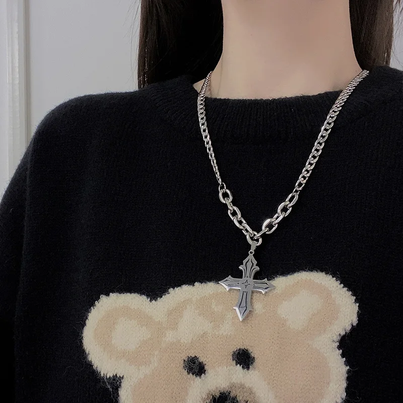 

Classic Fashion Cross Pendant Necklace Silver Cool Street Style Necklace For Men Women Gift Neck Jewelry