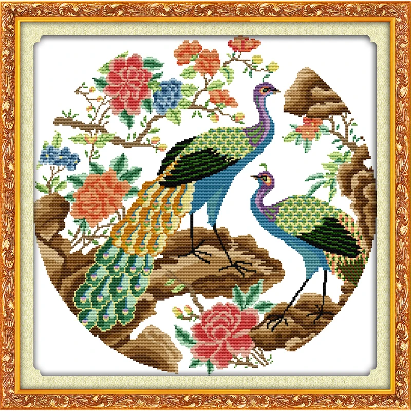 

Everlasting Love Two Peacocks Chinese Cross Stitch Kits Ecological Cotton Stamped Printed 11CT DIY New Year Decorations For Home