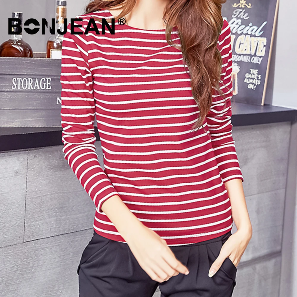 Cotton T Shirt 5XL Plus Size Long Sleeve Top Striped Harajuku Korean Style Women Basic Tshirt White Black Tees Z111 | Женская одежда