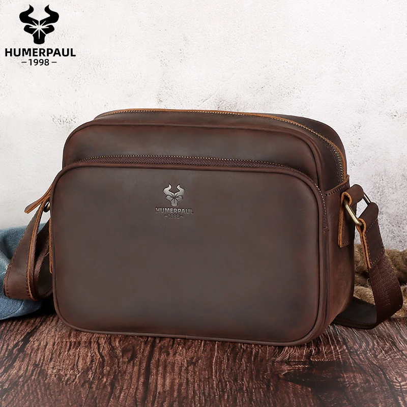

HUMERPAUL Men's Bag Genuine Leather Men's Shoulder Bag for Men Crazy Horse Men's Designer Messenger Bags Crossbody Bags For Men
