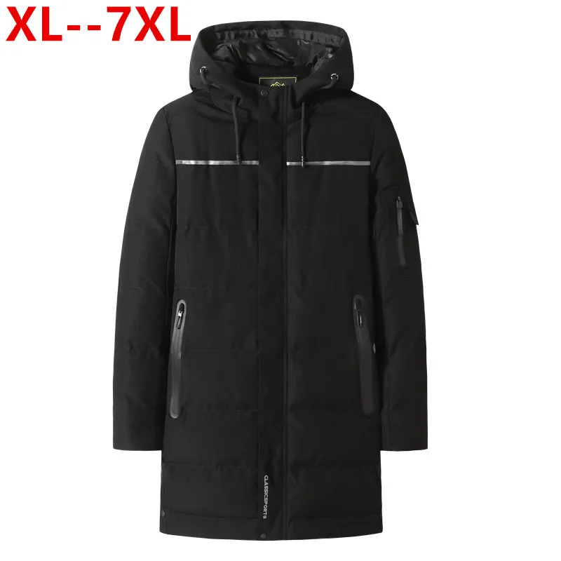 

Мужская длинная парка с капюшоном, черная однотонная теплая куртка-пуховик, большой размер 8XL, 6XL, 5XL, для осени и зимы, 2019
