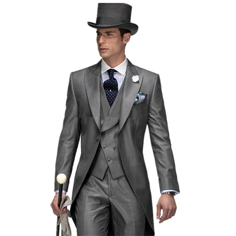 Новые серые итальянские мужские свадебные костюмы s Tailcoat Мужские жениха из 3
