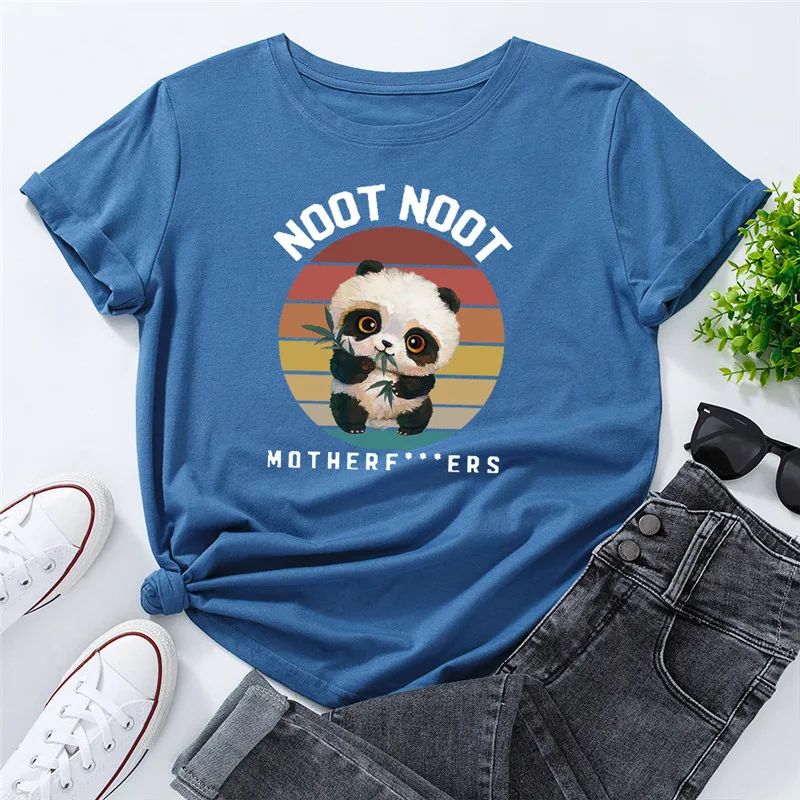 

S-5XL Plus Size TShirt Women Lovely Panda Print Shirt O Neck Short Sleeve Tees 100%Cotton Women Fashion Clothing Kawaii Tops