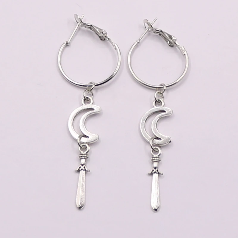 Серьги Crensent Moon Викторианская большая серьга в виде шпаги готика серебро Темный