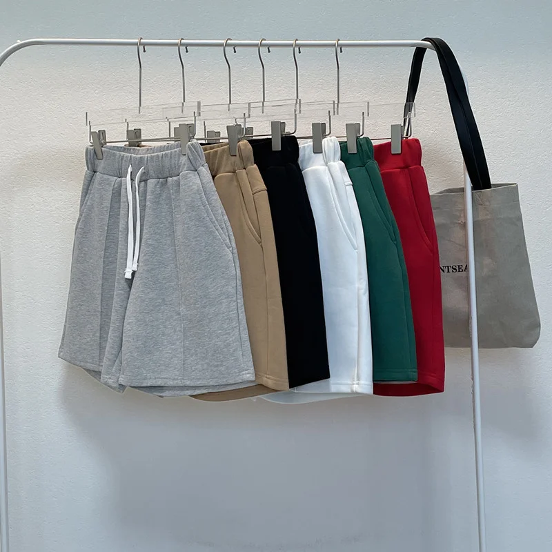 

Summer Cotton Drawstring Shorts Men's Fashion Solid Color Casual Shorts Men Korean Loose Straight Track Shorts Mens Clothing