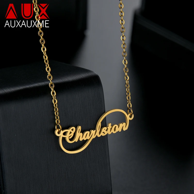 

Auxauxme Custom Infinity Name Necklace Stainless Steel Personalized Nameplate Choker for Women Anniversary Jewelry Gifts