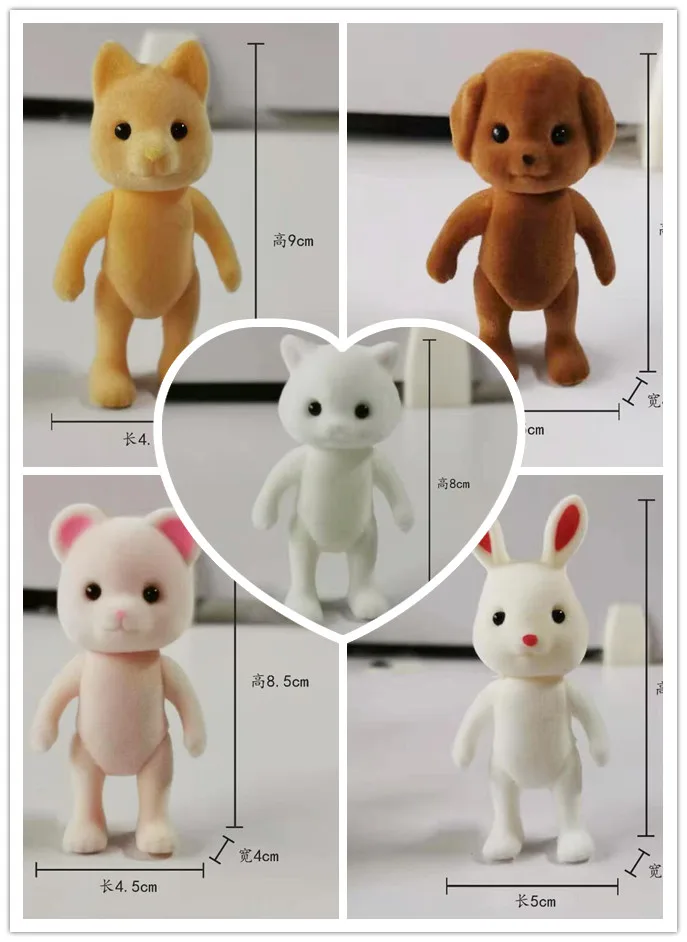 Фигурки из флокированного кролика медведя кошки собаки животных куклы игрушки