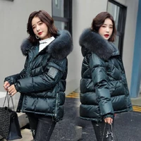 winter coat women puffer jacket hooded cotton padded short plus size woman parkas fur collar solid color loose winter clothes