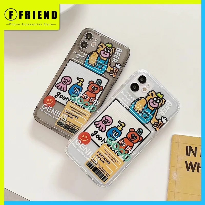 

Simple Cute Cartoon Illustrations Guinness Little Bear Transparent Phone Cove for Iphone 11 12 Pro Max 7 8p Se Xs Xr Phone Cases