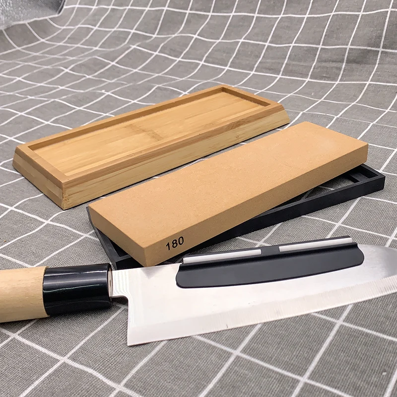 (180 зернистый точильный камень + бамбуковая основа Держатель ножа) набор точилка