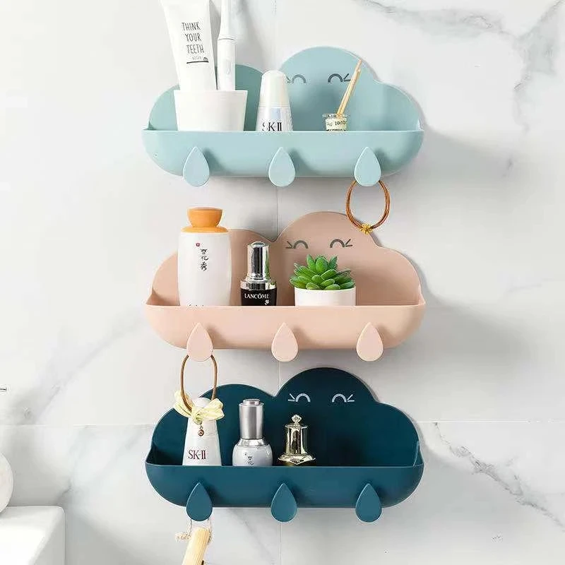 

Bathroom Free Punch Wall Shelf Cloud Shape Wall-mounted Plastic Storage Box Non-Marking Paste Bathroom Hooks Accessories
