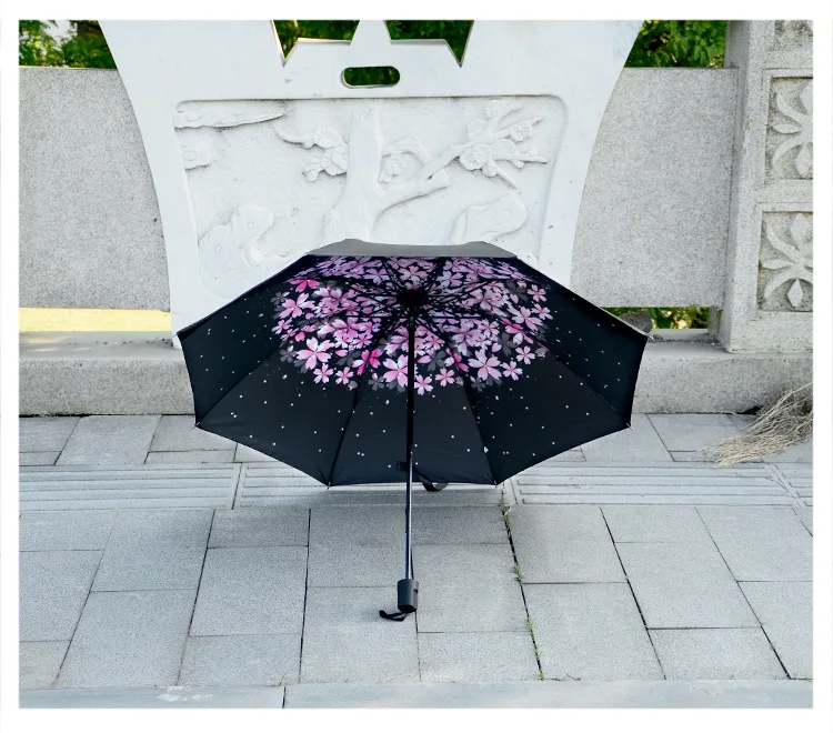 Женский анти-УФ Вишневый небо цветок Unbrella открытый портативный УФ зонтик три складной зонтик от солнца и дождя