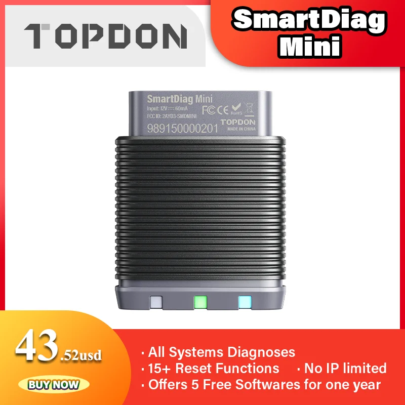 Автомобильный диагностический сканер TOPDON SmartDiag Mini 5 бесплатных по