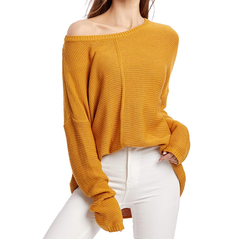 

Women's Neon Color Sweater Spring Autumn Female Slash Neck Fashion Knitted Shirts Casual Oversized Pullover Loose Jumper Tops