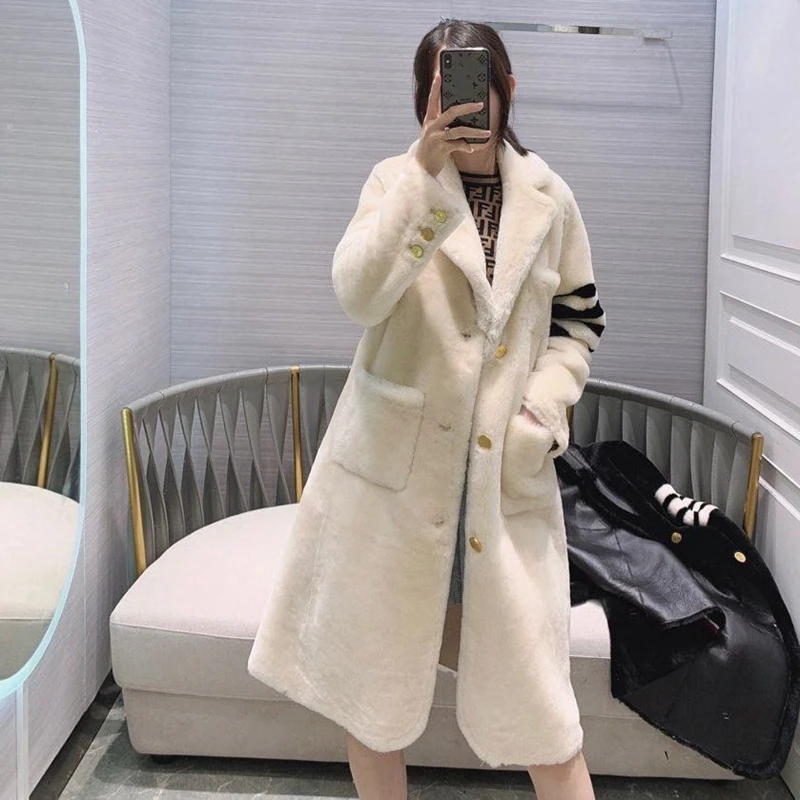

Natural Fur Women Long Coat Natural Double-Faced Fur Sheepskin And Fur Outwear Winter Merino Sheep Fur Warm Thick Real Fur H116