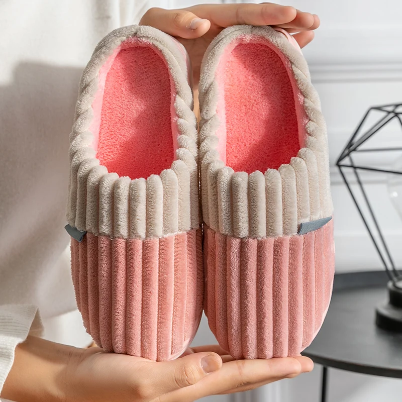 

Women's Slippers Mixed Colors Indoor Warm Plush Soft Sole Lovers Winter Home Shoes Anti-slip Female Household Floor Man