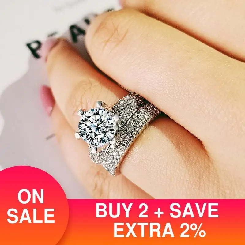 

2021 new luxury halo 925 sterling silver wedding ring set for women lady anniversary gift jewelry wholesale Black Friday R5143S