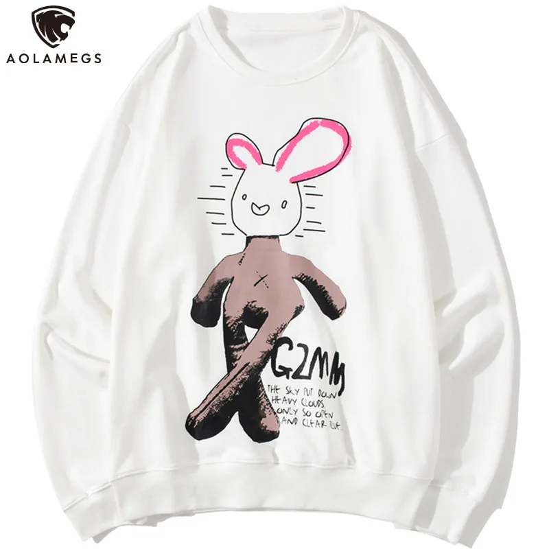 

Свитшот Aolamegs мужской с забавным принтом кролика, пуловер в стиле хип-хоп, уличная одежда в стиле Харадзюку, большие размеры, осень