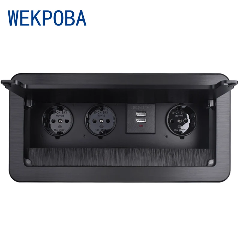 WEKPOBA черный полностью алюминиевый корпус 2/3/4 EU/Россия/Испания настольная розетка