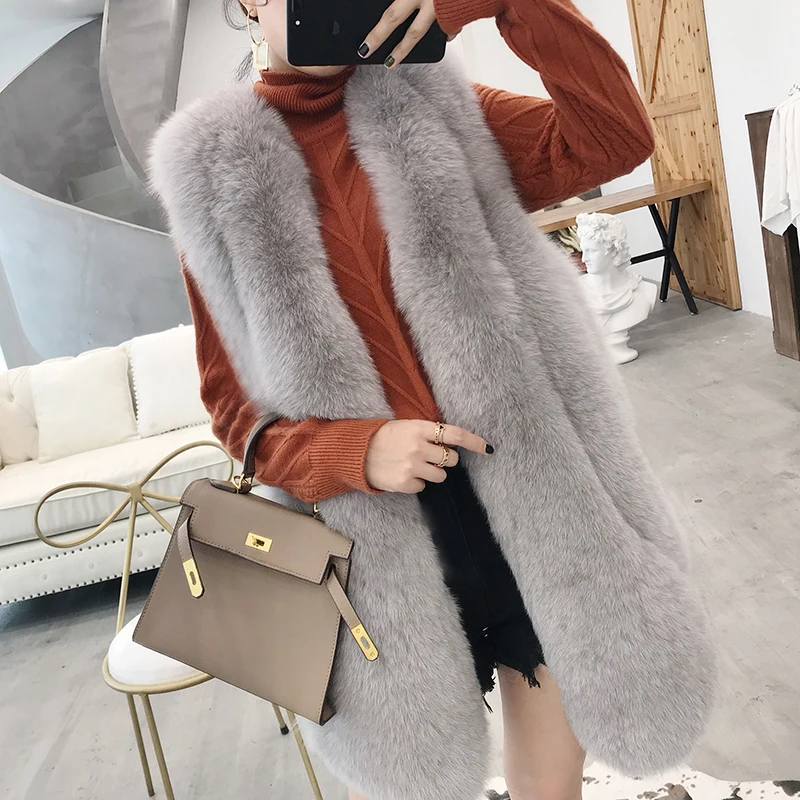 

Vest Clothes Autumn Winter Women Real Fox Fur Coat Pink Jacket Korean Long Vests Jaqueta Feminina MY951