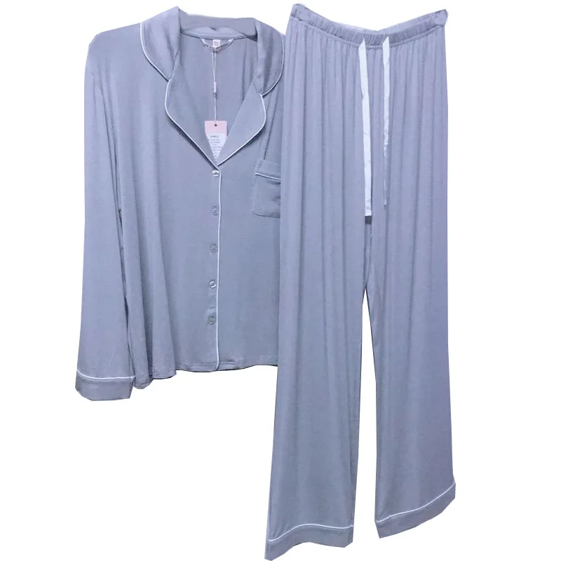 

Autumn Home Service Long-sleeved Trousers Pajamas Set Couple Pajamas Modal Cardigan Large Size Sleepwear Women Cotton Pajamas