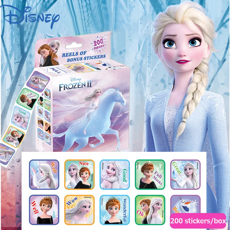 

200 наклеек/коробка из Диснея, блестящие Мультяшные роликовые наклейки, замороженная Айша, принцесса, пух, медведь, детские наклейки для нагр...