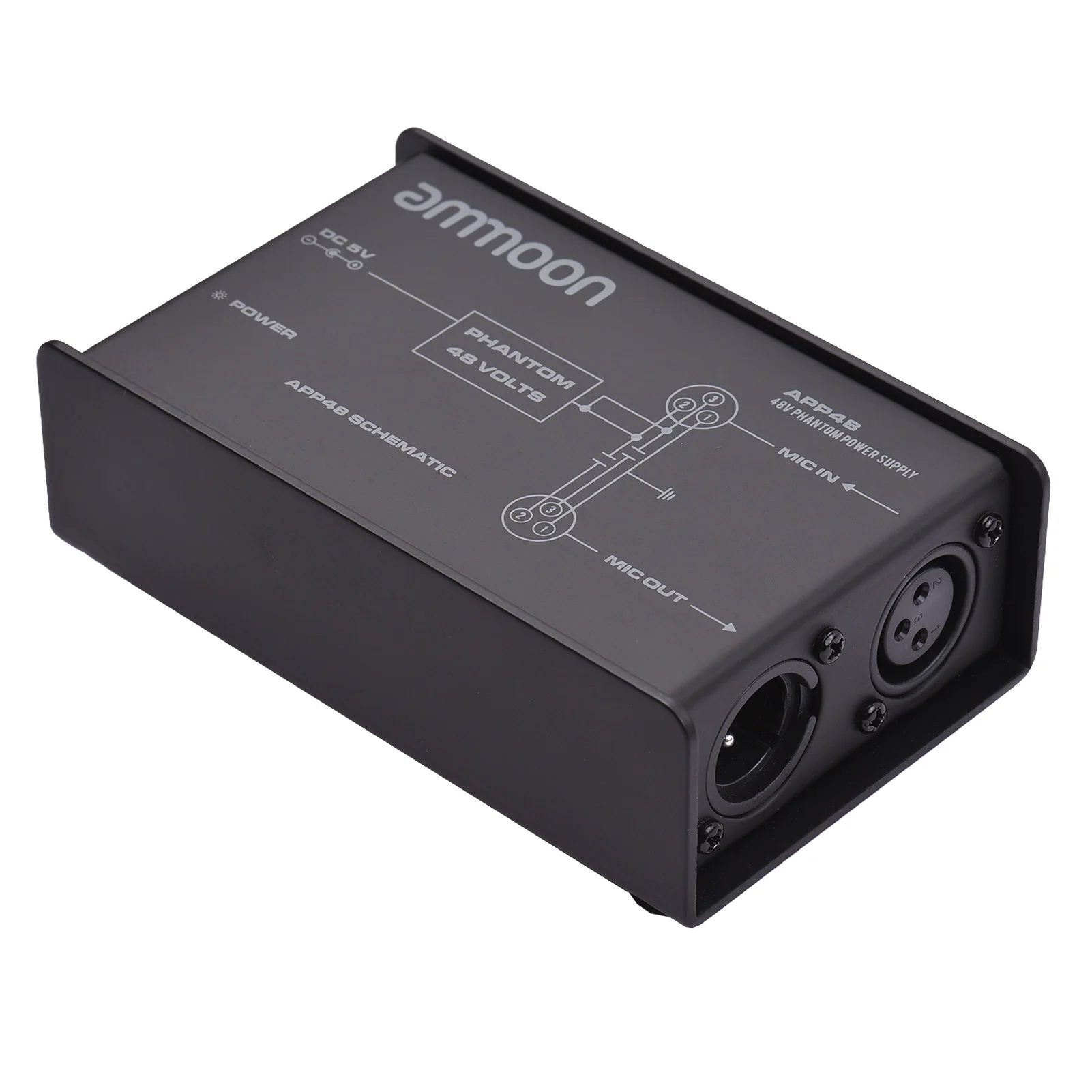ammoon 48V Low Noise Phantom Power Supply for Condenser Microphone DC5V Box with XLR Input & Output | Спорт и развлечения