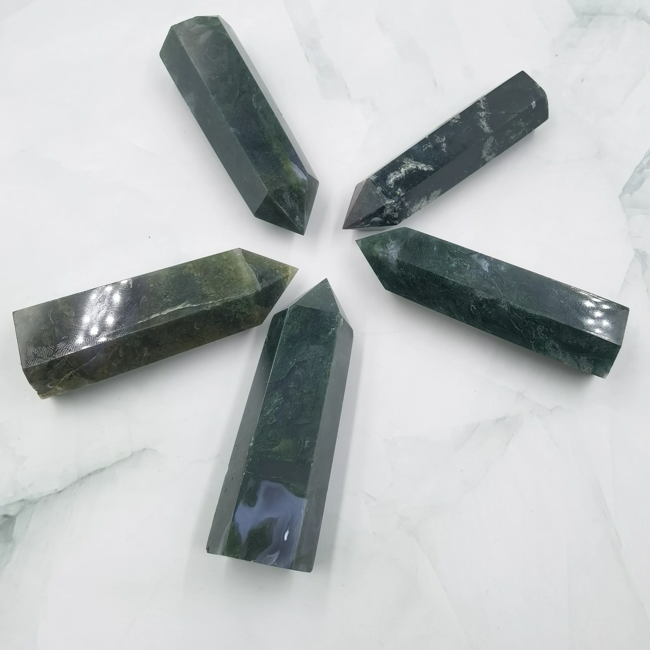 

1pcs Natural Crystal Moss Agate Point Green Quartz Tower Pillar Stone Pillar Home Decoration Crafts Rocks Accessaries Gift