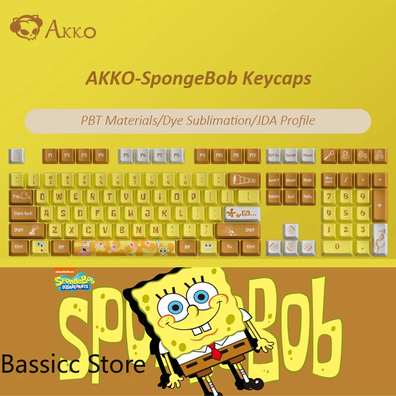 

New AKKO SpongeB PBT Double Injection Full Size 138 Keycaps Set for Mechanical Keyboard JDA 61 68 87 104 US English layout