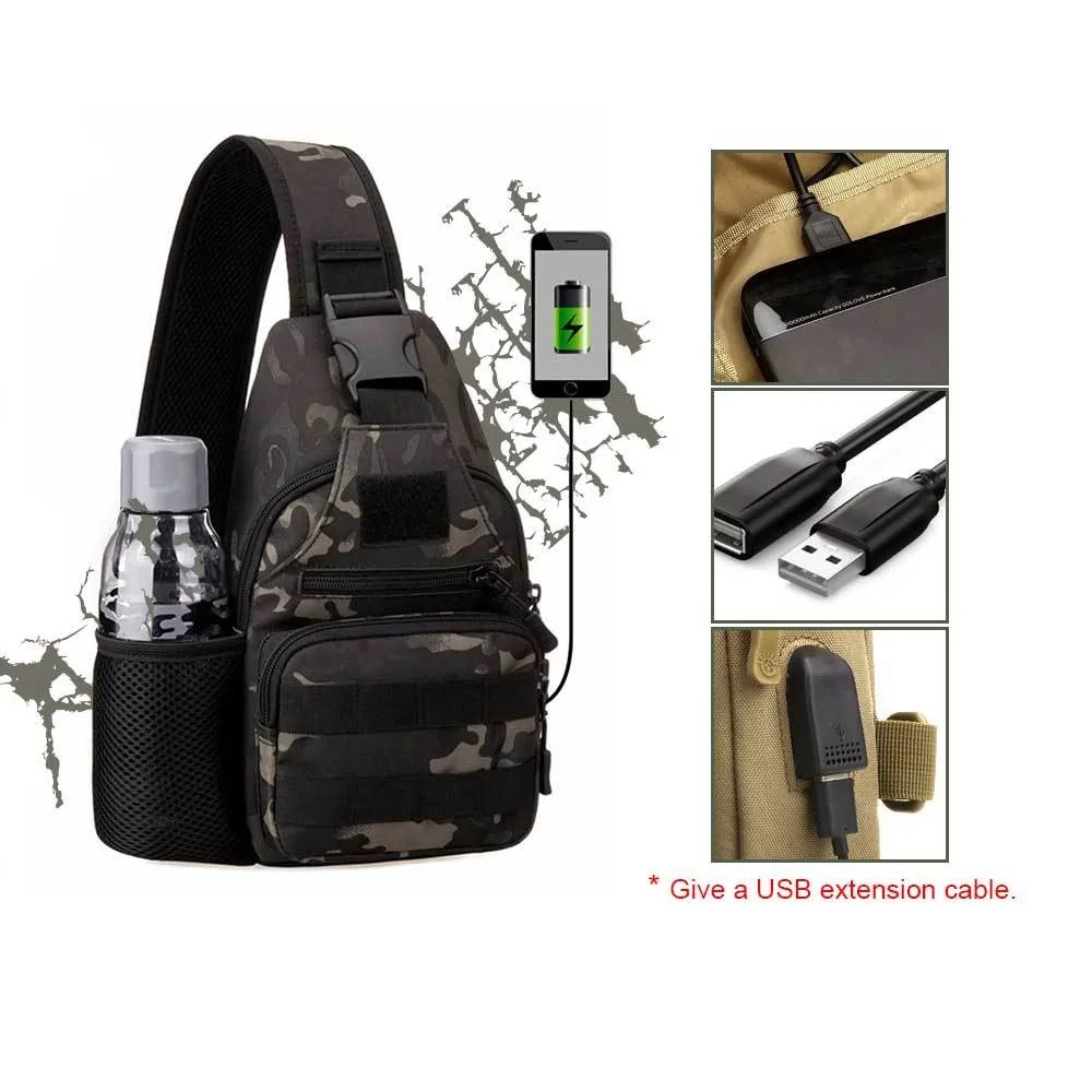 Уличная Военная Тактическая нагрудная сумка с USB зарядкой камуфляжная через